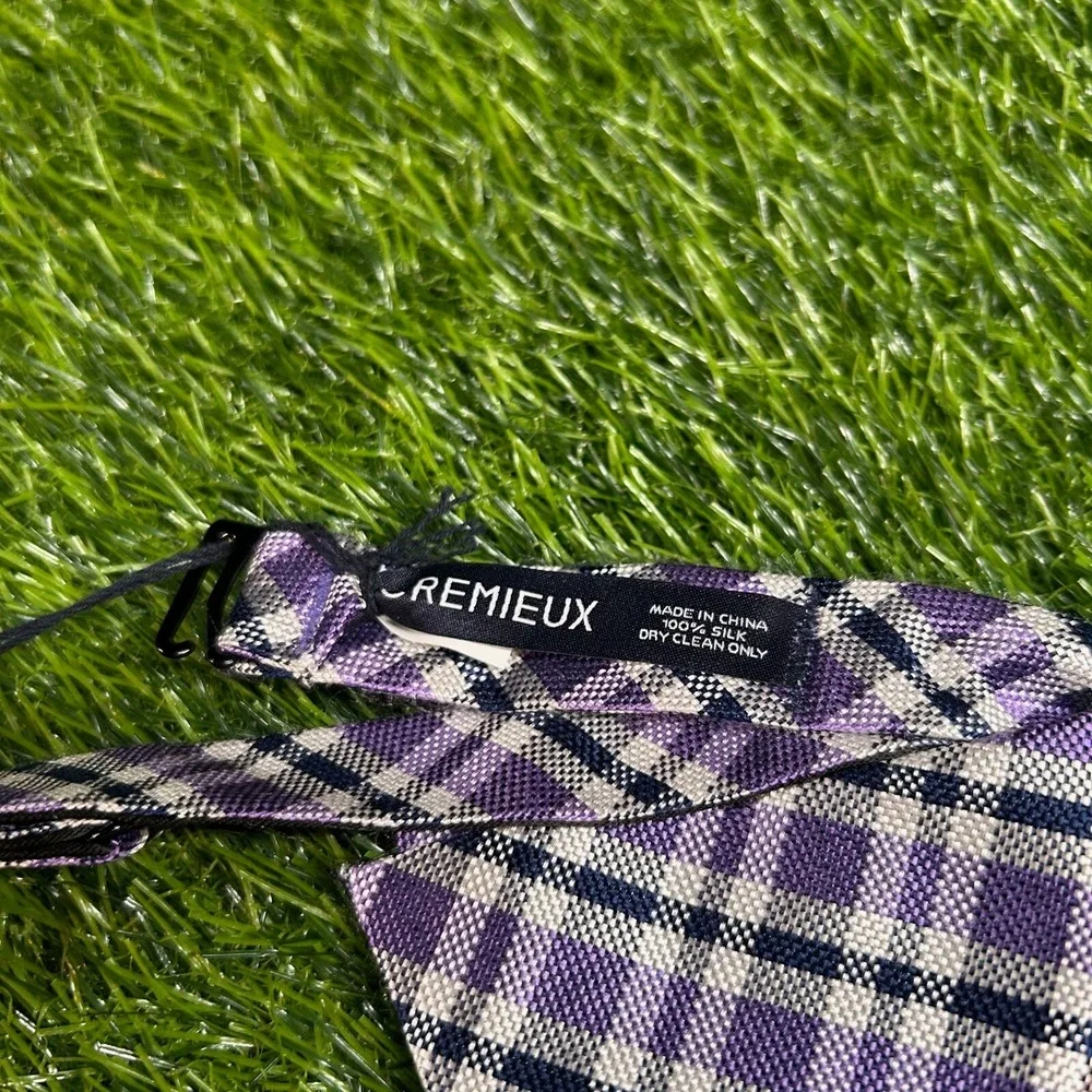 Cremieux Plaid Bow Tie Mens One Size Purple Silk Adjustable Self Tie NWT